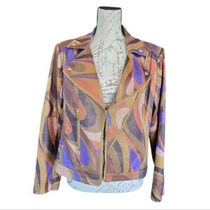 Insight Brown Purple Faux Suede Moto Style Jacket 10